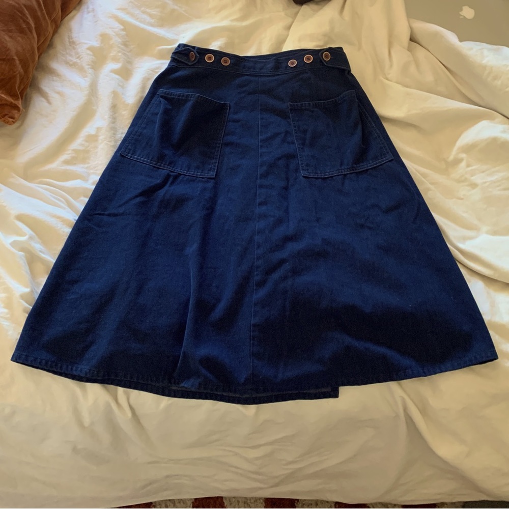 70s Vintage Adjustable Denim Button Wrap Apron Skirt Sz M/L